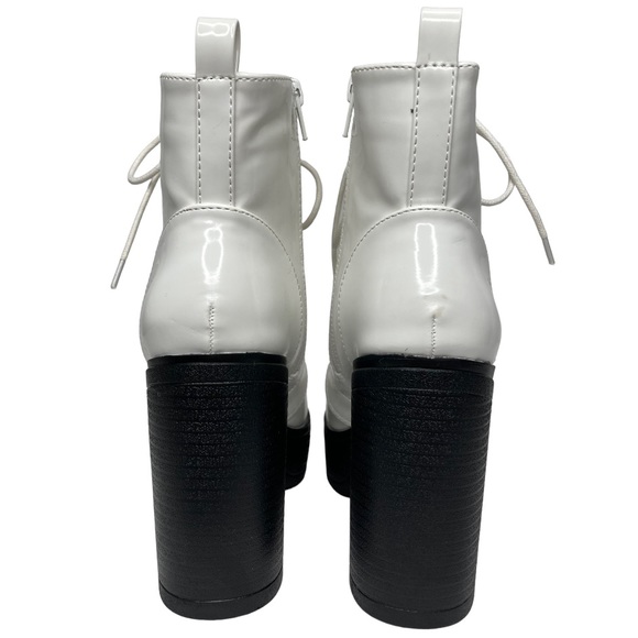ALLEGRA K White Patent Leather Platform Lace Up Chunky Heel Combat Boots, 7.5 - Picture 9 of 13